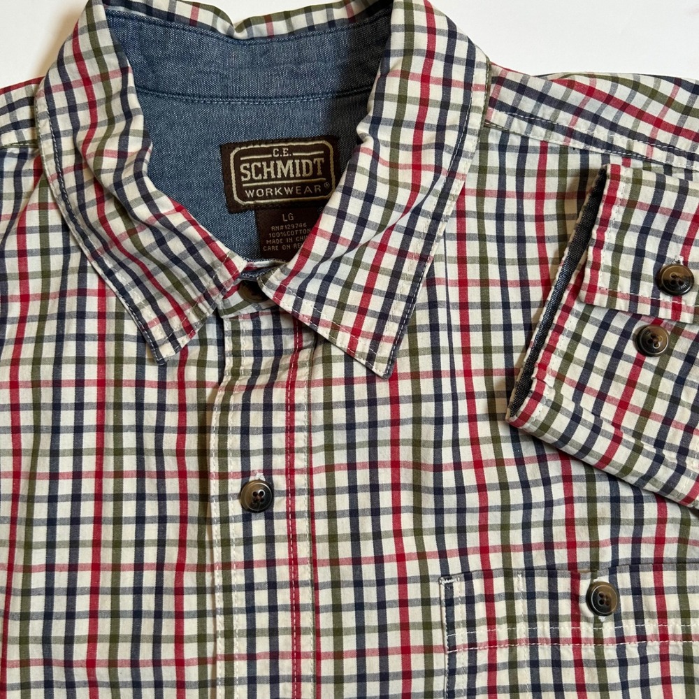 C.E. Schmidt Workwear Mens Large Plaid Button Up Shirt Long Sleeve‎ Cotton
